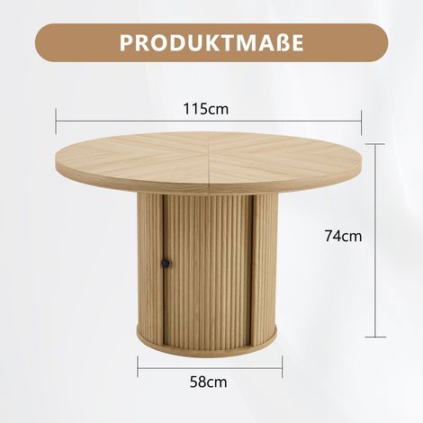 Table à manger 115 cm table de salle à manger ronde rangement intégré aspect bois pied colonne meuble 4 à 6 personnes style (1/5)