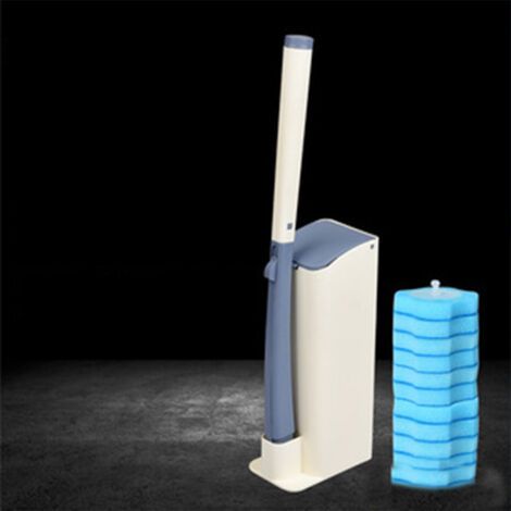 Kit de brosse WC jetable avec support mural - Système de nettoyage de toilettes jetable avec de rechange pour brosse WC (1/5)