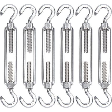 BUNTHAUS M5 Edelstahl-Kabelspanner, 6er-Pack, verstellbarer, robuster Drahthaken und Hakenspanner für Seile, Kabel, Wäscheleinen, Gitter zur Sonnenschutzmontage