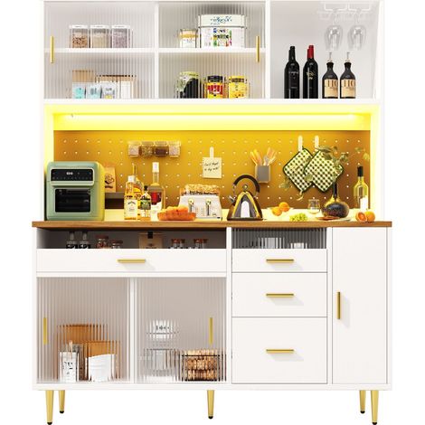 Vitrine salle à manger 150x40x170, rangement vertical buffet salon, finition blanche, étagères perforées, éclairage led (1/5)