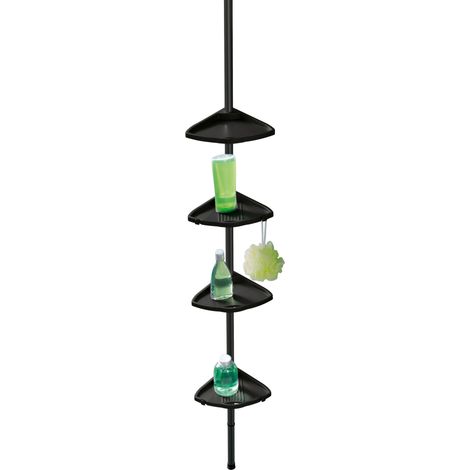 WENKO Etagère de bain / douche d'angle télescopique noir à encastrer Compact (1/5)