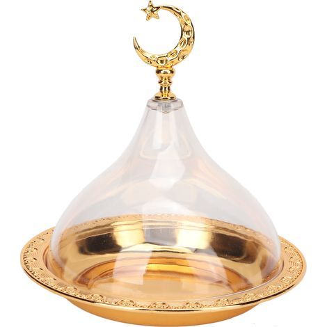 Assiette de Service en Acier Inoxydable avec Dôme et Motifs Dorés pour Fêtes et Cafés (1/5)