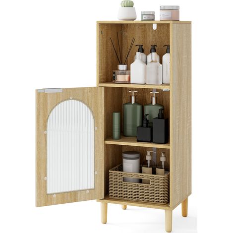 COSTWAY Bathroom Floor Cabinet Wood Side Storage Organizer w/Shelf-Natural (1/5)