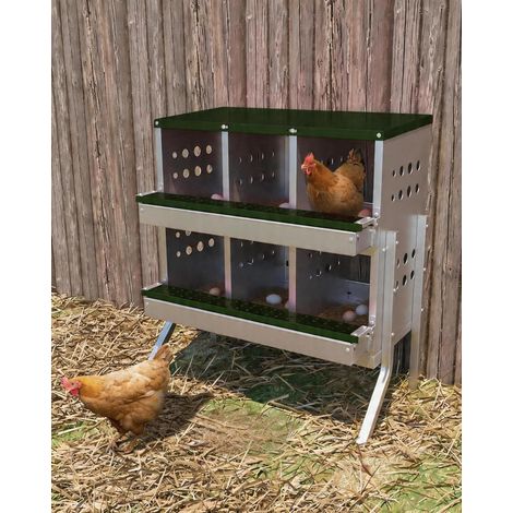 Nid de pondoir à 2 étages pour Poules - 6 Compartiments en Acier galvanisé - avec Compartiment à œufs - Nid de Poules avec Pieds - (Vert)
