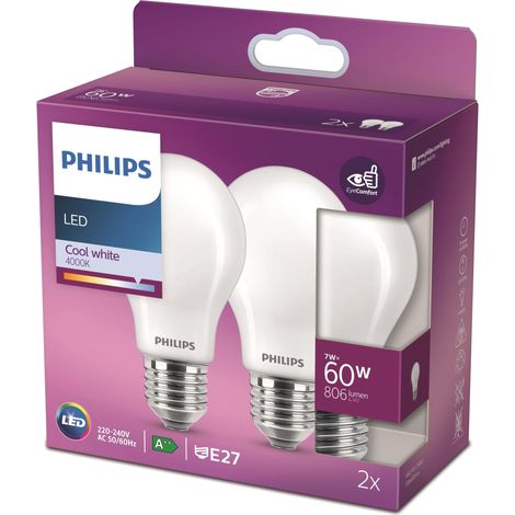 ampoule LED Standard E27 60W Blanc Froid Dépolie, verre, lot de 2 (1/5)