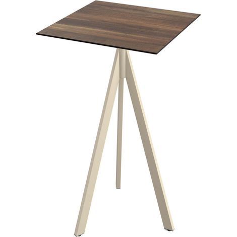 Infinity Tripod mange-debout avec piètement sable + plateau HPL Tropical Wood 70x70 cm - Feros (1/4)