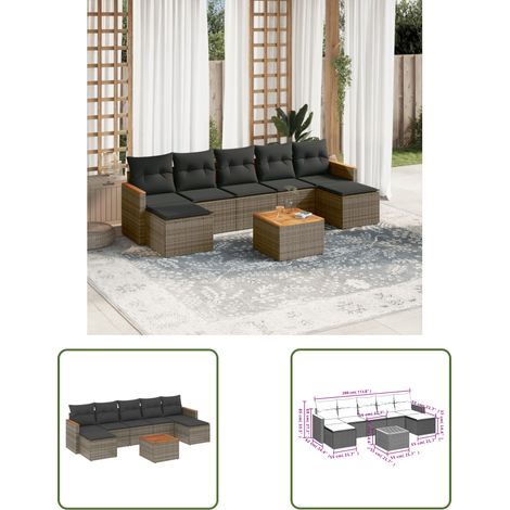 The Living Store 8-tlg. Garten-Sofagarnitur mit Kissen Grau Poly Rattan - Gartenmöbel Set - Gartensorte - Lounge Möbel - Outdoor Sofa - Rattan Gartenmöbel (1/3)