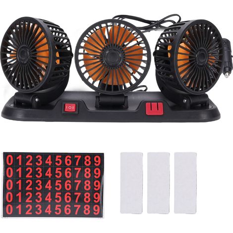 Ortviai Ventilateur de voiture 3 têtes F-410 2 vitesses, rotation 360°, branchement allume-cigare DC24V (1/5)