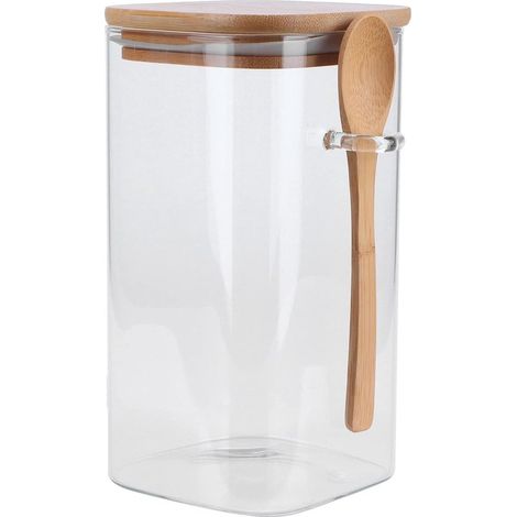 Tarro de almacenamiento cuadrado con cuchara，Recipiente hermético para especias / Botella para granos de café para la cocina，100180 mm (1200 ml) (1/5)