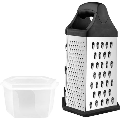 1 Râpe Manuelle, 6 Côtés de Coupe, Acier Inoxydable, Base Antidérapante, Récipient Collecte, Cuisine
