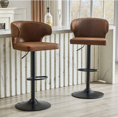 Tabouret de bar lot de 2 49,7x45x110 cm en tissu marron, pivotant pour cuisine FloraGrace (1/5)