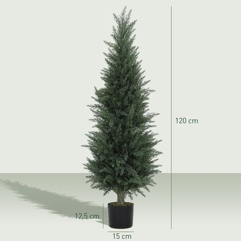 Cyprès artificiel, 638 feuilles en plastique, avec pot, résistant aux UV, vert (1/5)