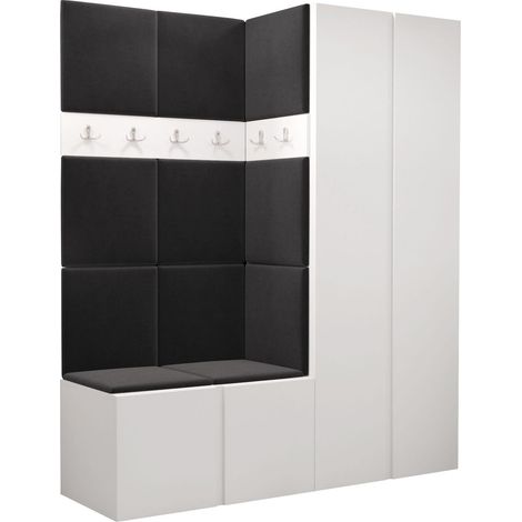 Meuble d'entrée Pinis III, Blanc, 186x158x46cm, Tissu, Stratifié, Murale, À poser