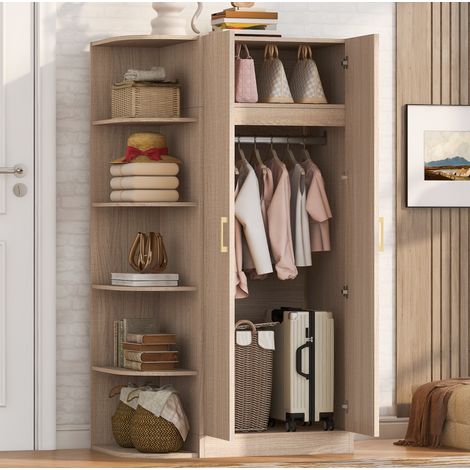 Armario 90x55x170 cm de 2 puertas con estantes y cajones, práctico para dormitorio u oficina, MDF - madera (1/5)