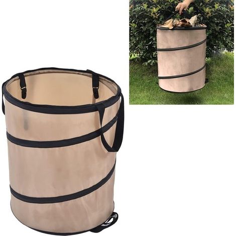 Cubo de basura plegable para camping - 37 litros - Ideal para jardines, picnics y camping - 34 x 40 cm - Marrón claro (1/5)