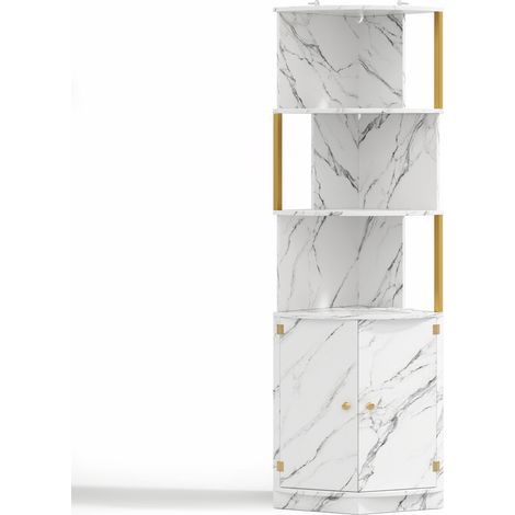 Armadio angolare alto con LED e prese, credenza bianca in MDF 38 x 38 x 180 cm (1/5)