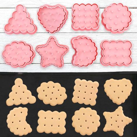 Ensemble de 8 emporte-pièces 3D pour biscuits, formes géométriques et cœurs/étoiles, moules à biscuits à faire soi-même, décorations pour mini-tartes