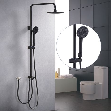Colonne de Douche Sans Mitigeur avec Filtration – Inox Noir, Jets Hydromassants, Douchette 3 Fonctions,Installation Murale