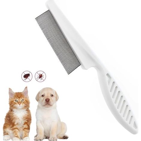 Flohkamm für Katzen und Hunde, aus Edelstahl, professioneller Haustierkamm, zum Entfernen von Flöhen, Läusen, Verfilzungen und losen Haaren. (1/5)