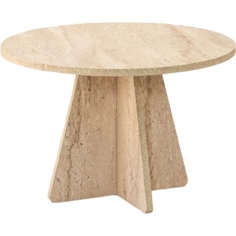 Table basse ronde effet travertin – Plateau diamètre 60 cm – Hauteur 40 cm – Finition beige élégante pour salon moderne – Toilinux