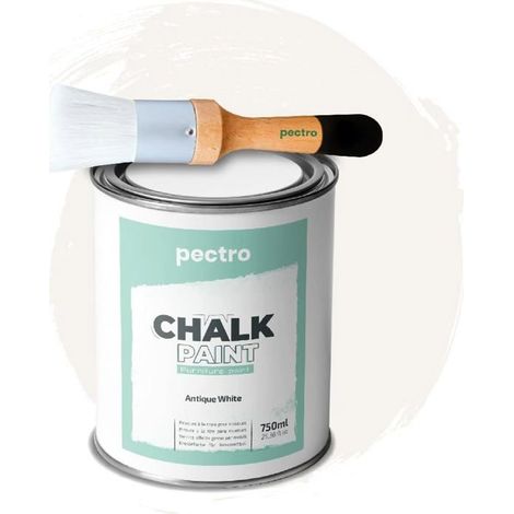 Pittura a Gesso - PECTRO - Bianco Antico - 750ml - Pennello in Legno - Finitura Mat