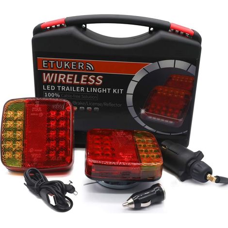 LED Feux arrière de remorque magnétiques sans fil avec réflecteur, 12 V étanche sans fil de remorque Feu arrière Témoin de feu stop, avec éclairage de plaque d'immatriculation, avec aimant (1/5)