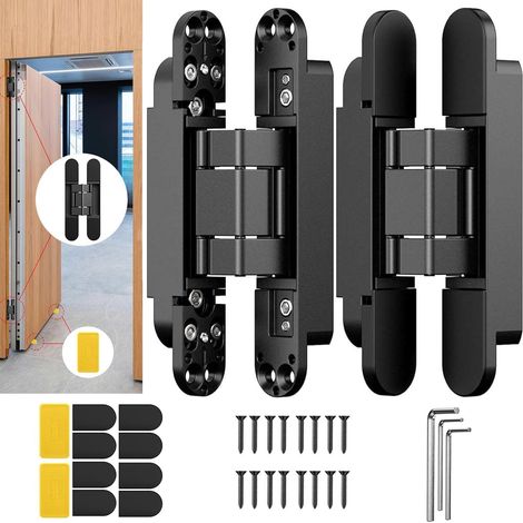 2 pièces 17,7cm Charnières de porte invisible, Charnière pivotante à 180 degrés, Porte silencieuse Charnière, Noir (1/5)