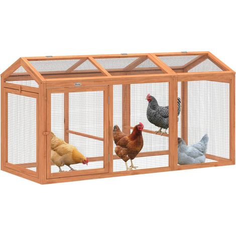 Poulailler en bois et métal avec perchoir et double portes, pour 4 poules, dimensions 156 x 70,5 x 84 cm, couleur orange (1/5)