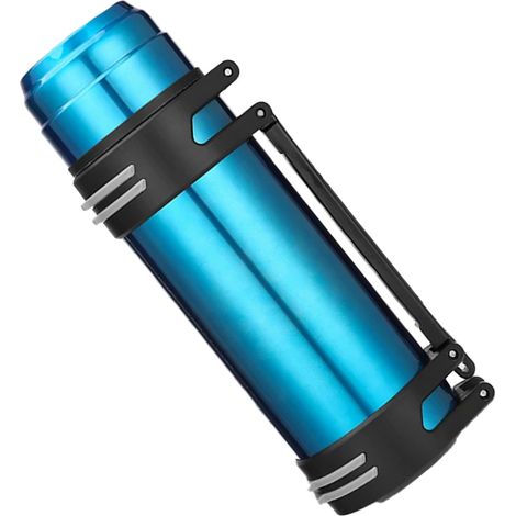 Bouteille d'eau isotherme en acier inoxydable 304 de 2,5 L avec poignée de transport et large ouverture, idéale pour les voyages. Maintient les boissons chaudes et froides pendant 24 heures (bleu). (1/5)