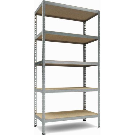 TKT Scaffale in Metallo Grigio con Base in Legno - 5 Ripiani, 175Kg per Ripiano (1/2)