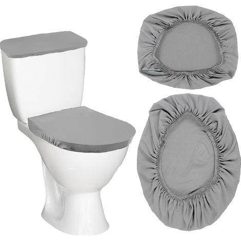 Housse abattant de WC,2 PCS Couvercle Réservoir WC Housses Universelles en Polyester Plupart des Abattants de Toilettes Élastique - Gris foncé - Anti-poussière (1/5)