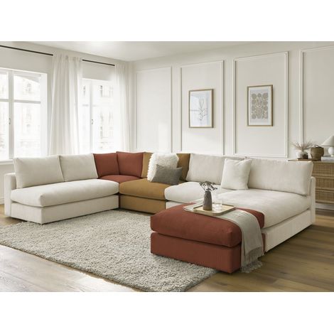 BOBOCHIC - Canapé d'angle modulable PARIS velours côtelé avec 3 chauffeuses, 1 méridienne, 1 angle, et 1 pouf Multicolore (1/5)
