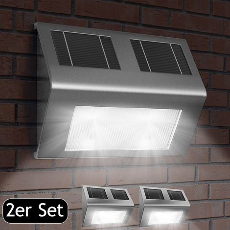 MONZANA® Set de 2x Lámparas solares LED de Acero inoxidable para pared exterior caminos sin cables con interruptor jardín