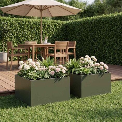 vidaXL Macetero de Jardín 2 uds. Verde oliva 40 x 40 x 30 cm (1/5)