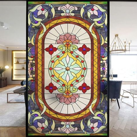 Film Autocollant Statique décoratif givré pour fenêtre d'église européenne - Bloque Les UV - Couleurs discrètes - 100 x 150 cm (l x H)