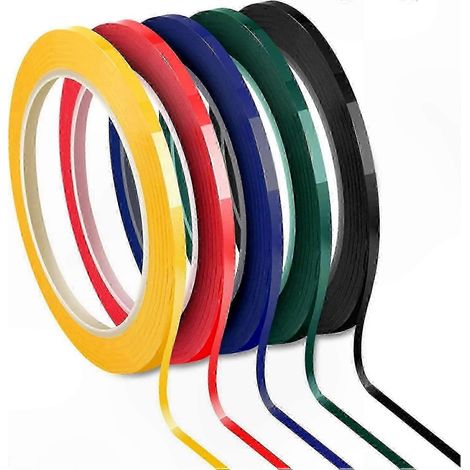 rouleaux de ruban quadrillé de 3 mm, autocollant pour tableau blanc, 5 couleurs assorties, 66 m de longueur par rouleau (1/4)