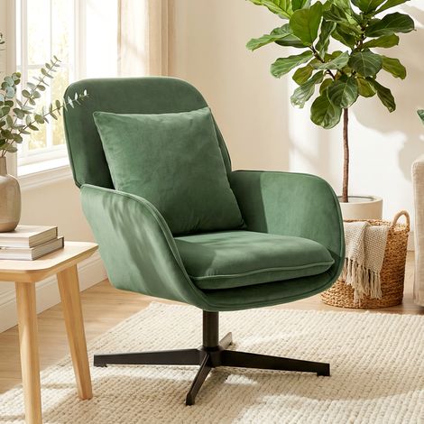 Fauteuil pivotant avec coussin lombaire et revêtement aspect velours, vert (1/5)