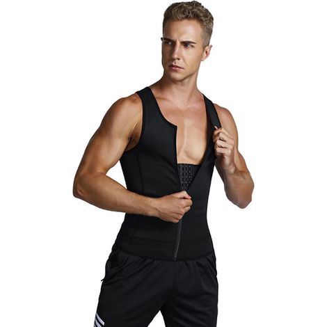 Gilet de sudation homme respirant avec fermeture éclair ajustable, top taille fine pour perte de poids, entraînement quotidien, noir M (1/5)