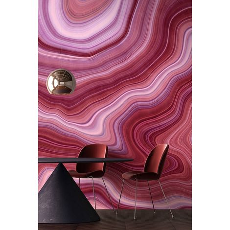 Papier peint panoramique graphique moderne | Tapisserie panoramique rose et violet | Papier peint panoramique idéal pour chambre de fille - 270 x 400 cm (4 pièces) (1/5)