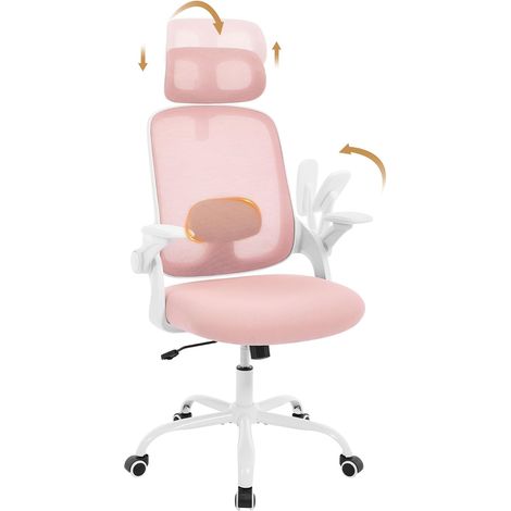 WOLTU Sedia Ufficio Bracciolo Regolabile, Poltrona Ergonomica con Supporto Lombare, Poggiatesta Regolabile e Altezza Regolabile, Sedia Girevole, Rosa