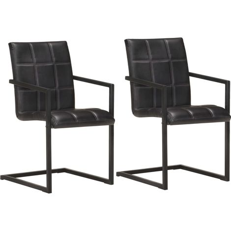 Freischwinger 2 Stk. Schwarz Echtleder vidaXL (1/5)