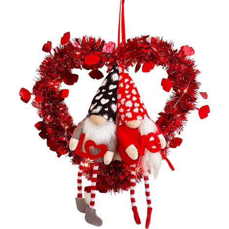 Couronne de cœur pour la saint-valentin, 12.5X11.8 pouces, en forme de rouge romantique, avec guirlandes lumineuses, pour anniversaire, fête de mariage (1/5)