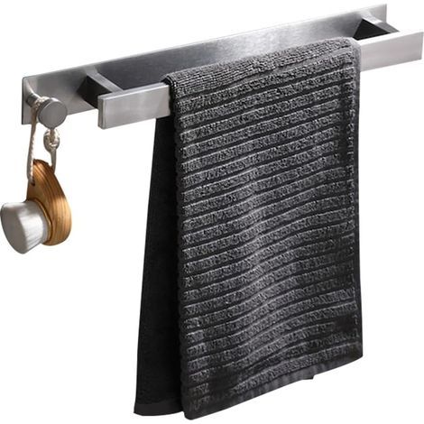 Porte-serviettes de salle de bain Support pour serviette de douche Étendoir en acier inoxydable - 40 x 6 x 4,5 cm (15,7 x 2,3 x 1,7 po), argent (1/5)