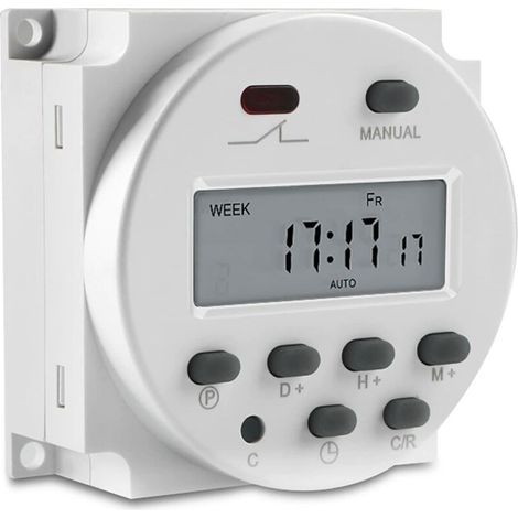 royaluxe -Minuterie LCD numérique, programmable, CN101A DC 12V, affichage LCD, contrôle de relais de minuterie de cycle d'alimentation LCD numérique, avec couvercle étanche blanc (1/5)