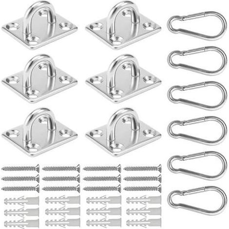 12 Pièces Platine Oeil INOX M5 Mousqueton Platine Ancrage INOX 304 Crochet Oeillet INOX Plaque à œillet Crochets de Plafond Support Mural avec Vis (1/5)