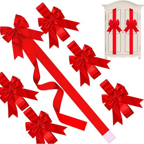 5er-Pack Weihnachtsbänder und Schleifen für Schranktüren, große rote Spitzenschleife für Bäume, Möbel und Küche, Weihnachtsparty-Dekorationen