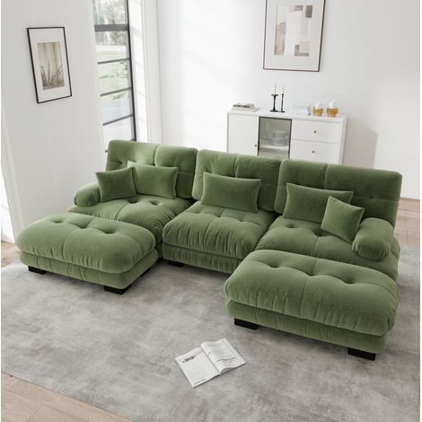 Divano modulare angolare in ciniglia verde con ottomane, forma a U, 313 x 145 x 81 cm, OKWISH (1/5)