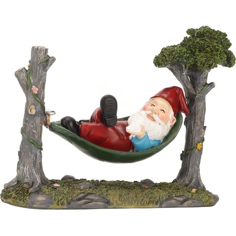 Handbemalte Hängematten-Gnome-Statue aus Kunstharz, niedliche und lustige Außendekoration (1/5)