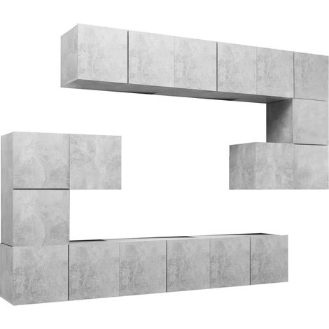 Conjunto de muebles mueble aparador TV televisión salón dormitorio salón 10 piezas gris madera contrachapada 020024354