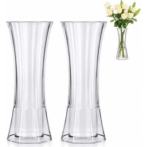 Lot de 2 vases en PET transparents - En plastique incassable - Étanche - Convient pour les fleurs fraîches et l'eau - Vases de table modernes pour fleurs (octogonaux, lot de 2) (1/5)